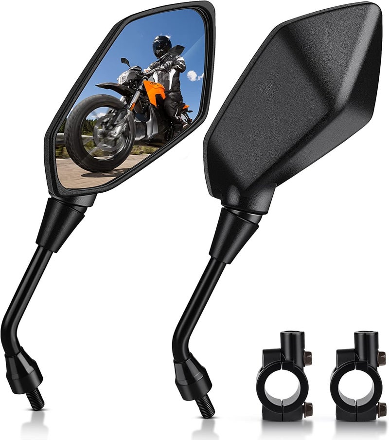 MICTUNING Universal Hawk-eye Motorcycle Convex Rear View Mirror - with 10mm Bolt, Handle Bar Mount Clamp Compatible with Cruiser, Suzuki, Honda, Victory and More - Image 1